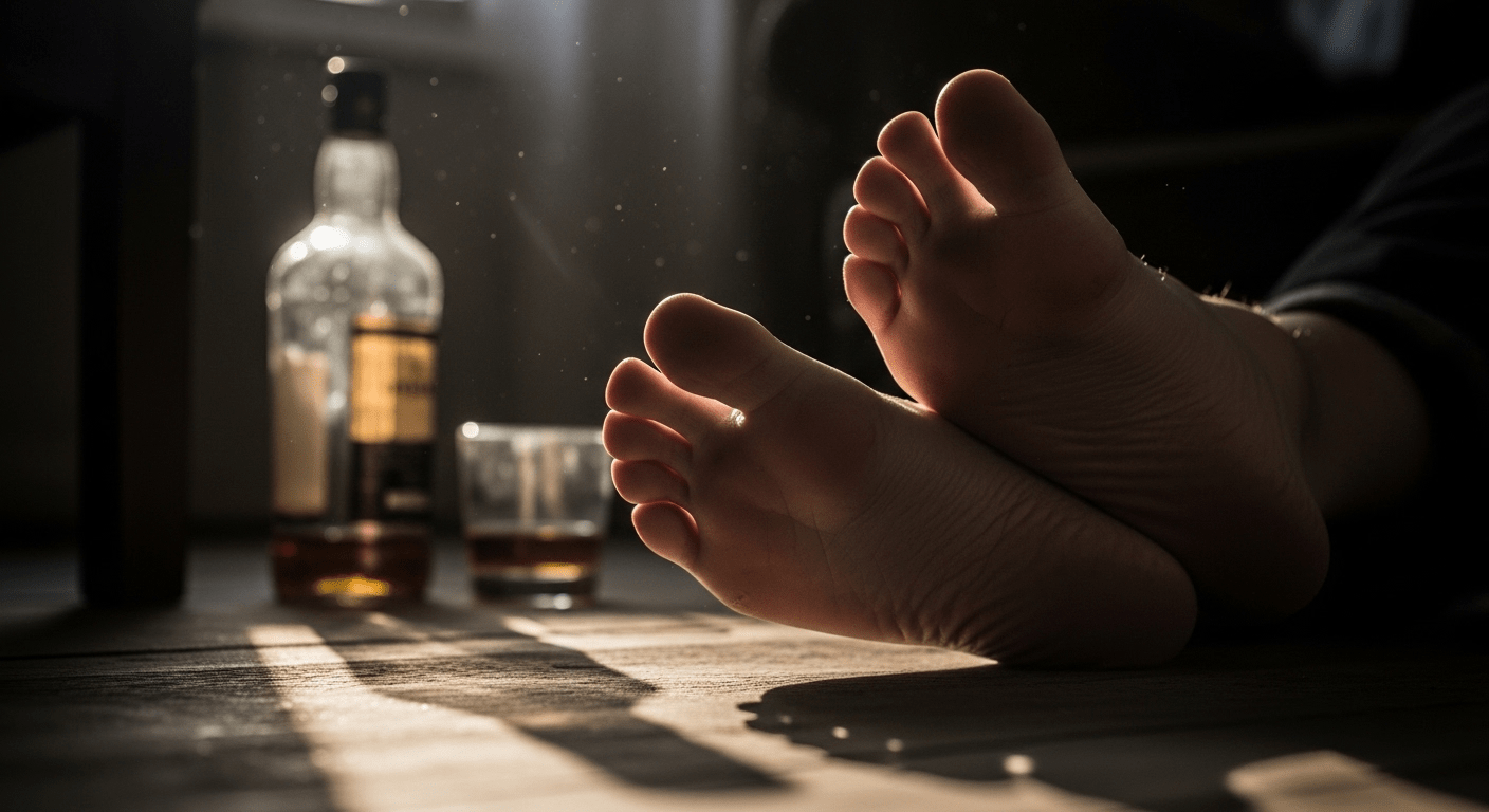 Man Experiencing Nerve Damage From Alcohol Neuropathy man holding numb foot from alcohol neuropathy